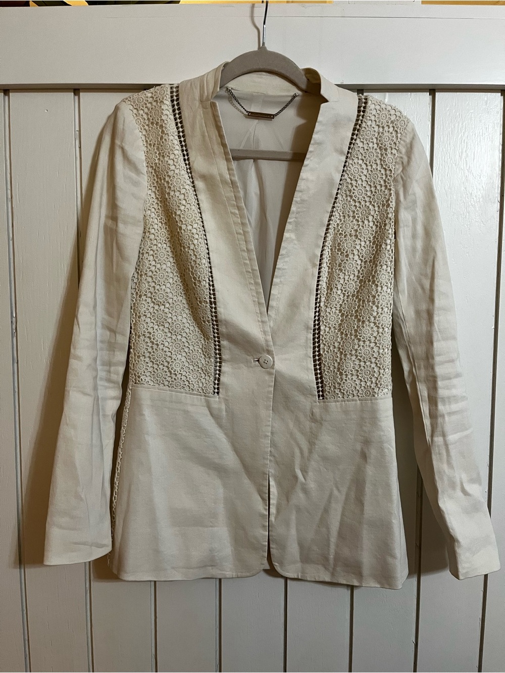 Elie Tahari Cream Lace-Trim Blazer